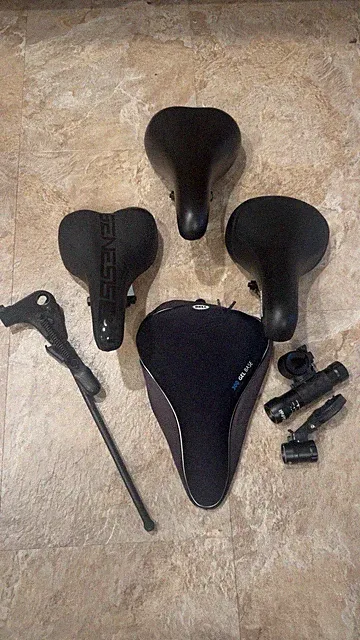 Bike Parts & Accessories Bundle –3 Bicycle Seats, Bell Gel Seat Cover, Zéfal LE