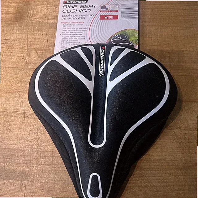 Bikeseat Bike Seat Cushion Wide Gel & Foam W/ Reflective Strip NWT Black White
