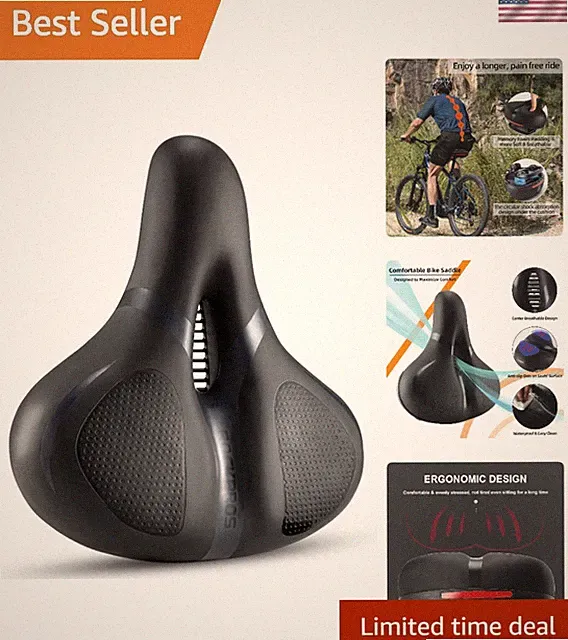 Ergonomic Bike Seat Cushion with Memory Foam & Dual Shock Absorbers - Waterproof