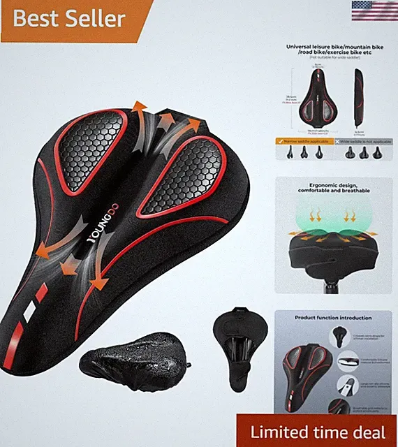 Lightweight Memory Foam Bike Seat Cushion with Rain Protection - 2- Support