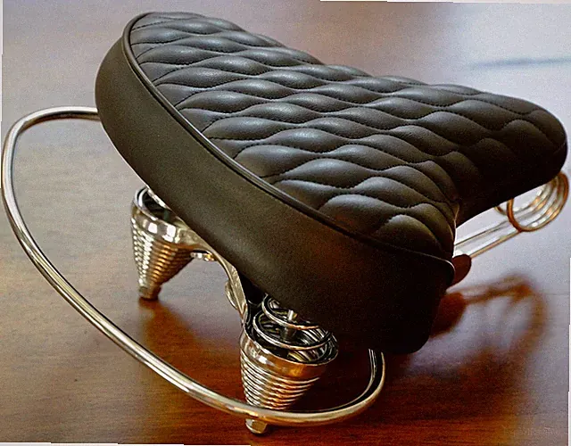 Made in Taiwan. SD Saddle - Black, Classic Style Seat with Chrome Rail Handle...