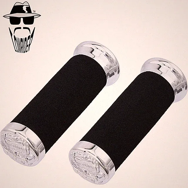 Original Lowrider 7/8" Foam Grips 130mm – Black/Chrome Comfort Grips w/Eagle Cap